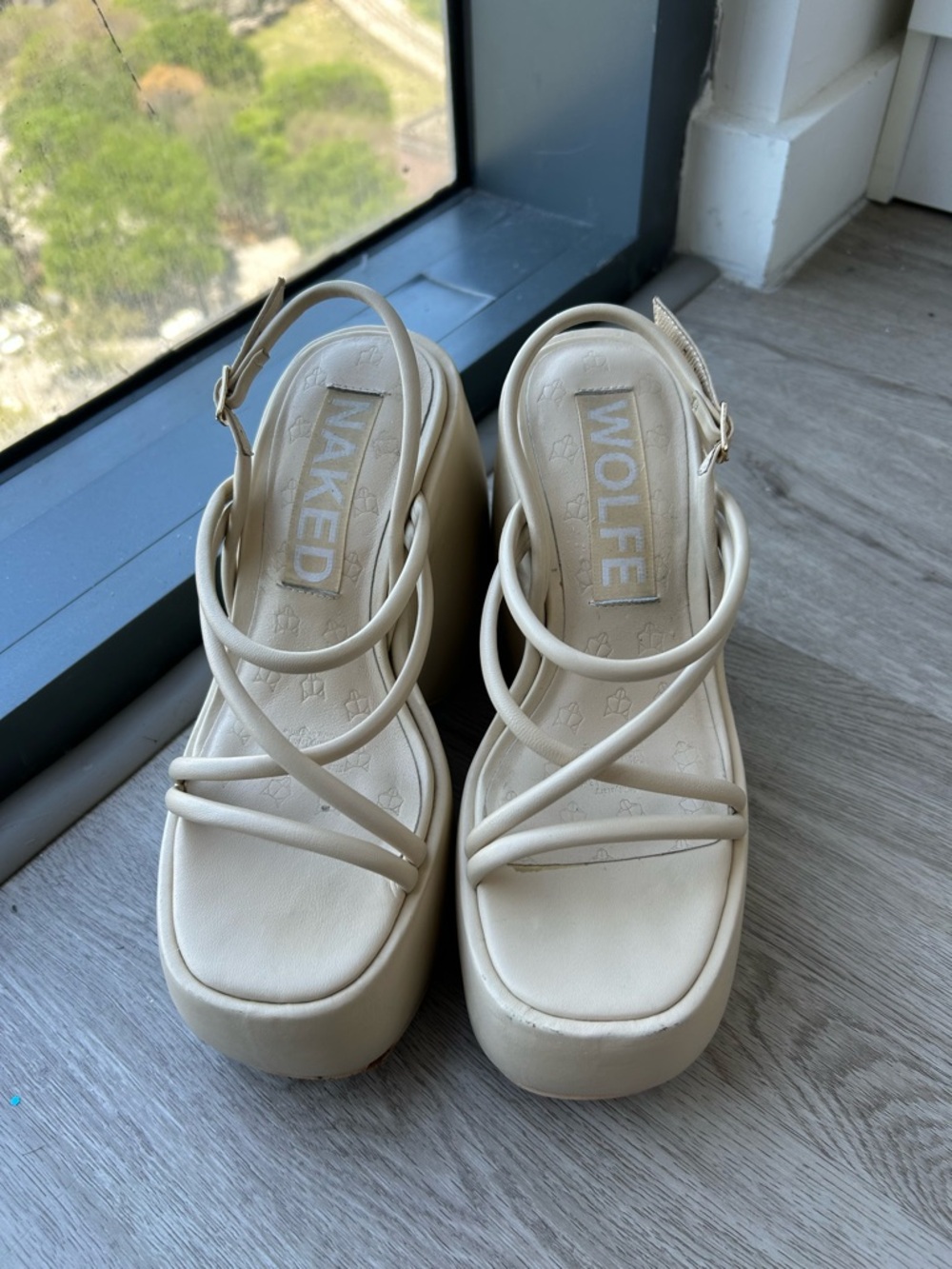 WOLF Cream Strappy Platform Sandals
